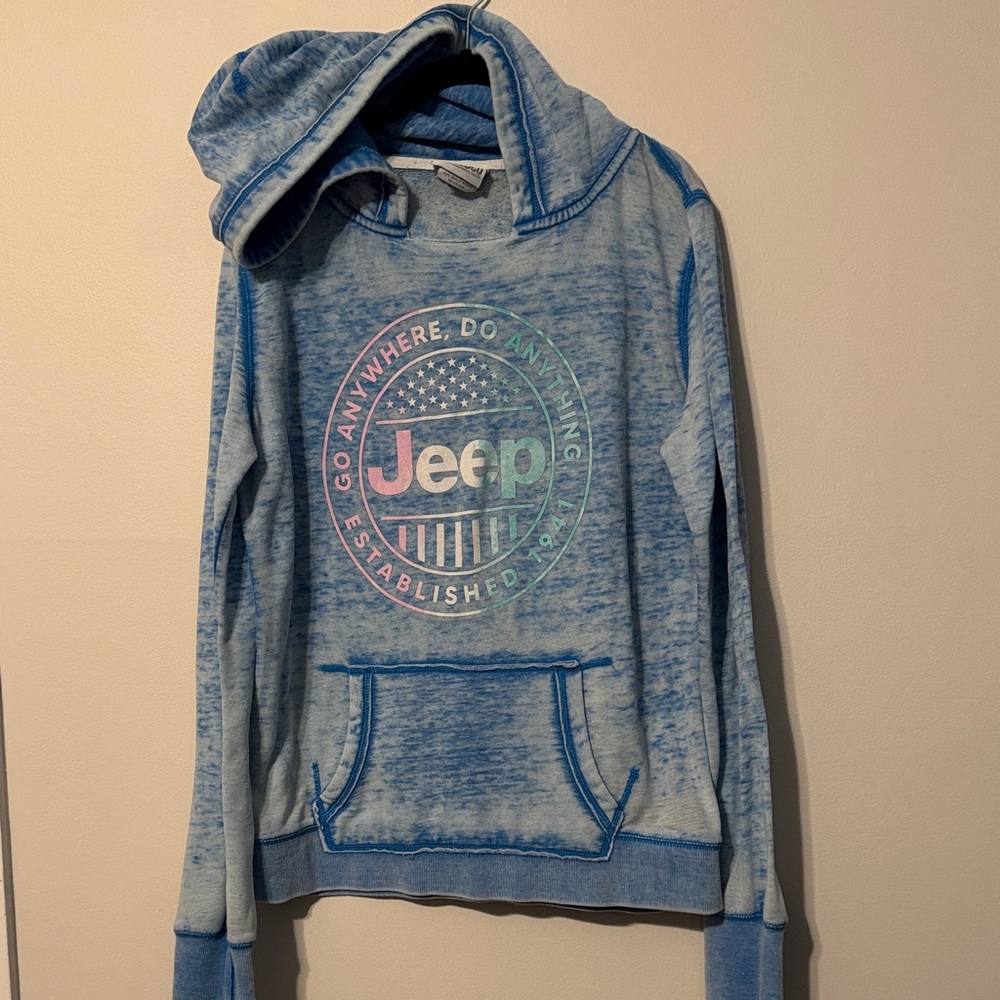 Jedco Jeep Distressed Light Blue Pullover Hoodie